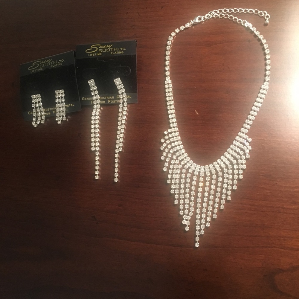 Rhinestone earrings and necklace